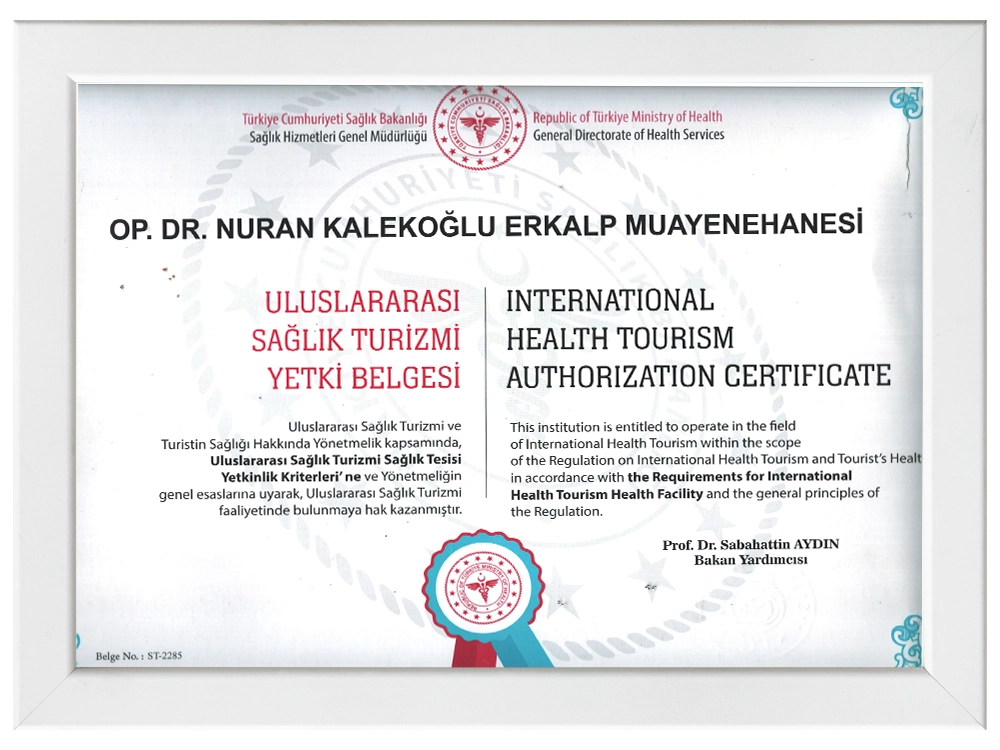 International Health Tourism Authorization Certificate — Dr. Nuran Kalekoğlu